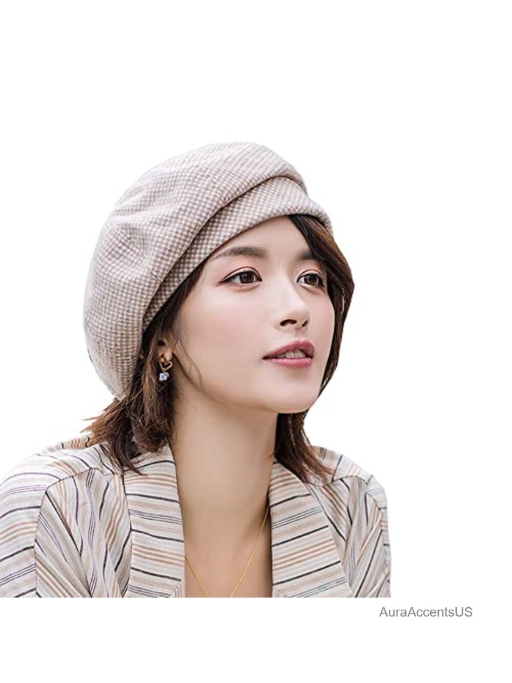 Women's Wool Knit Houndstooth Beret Hat Retro Painter Cap One Size